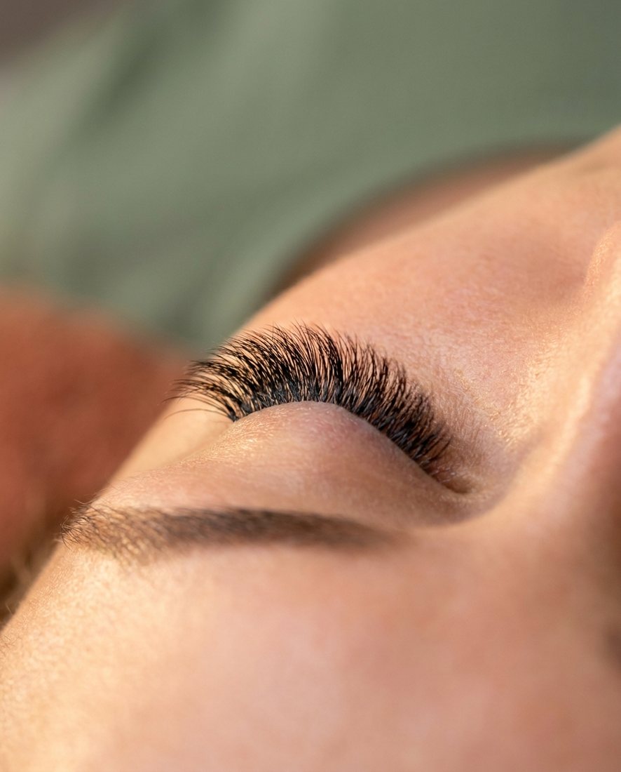 Close-up van volle, natuurlijk ogende wimperextensions